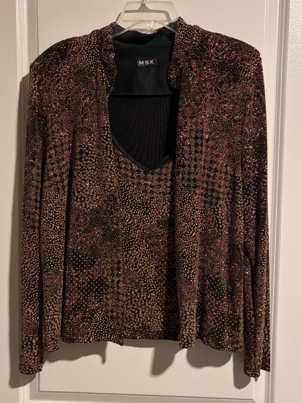 VTG Women's MSK Matching Shimmer Cardigan Jacket and Tank Size XL Black, Pink